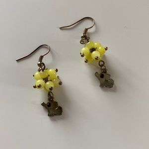 Yellow baubble elephant dangling earrings